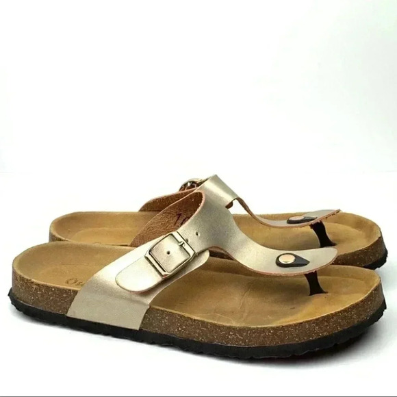 Outwoods sandals sz 10 gold metallic thong t-strap - Picture 1 of 10